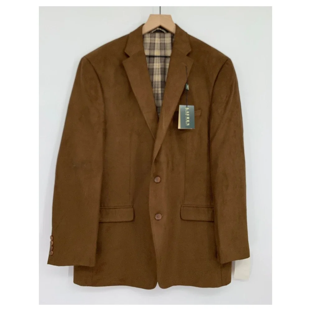 Ralph Lauren Blazer Jacket Mens 44L Brown Faux Suede UltraSuede Sport Coat NEW